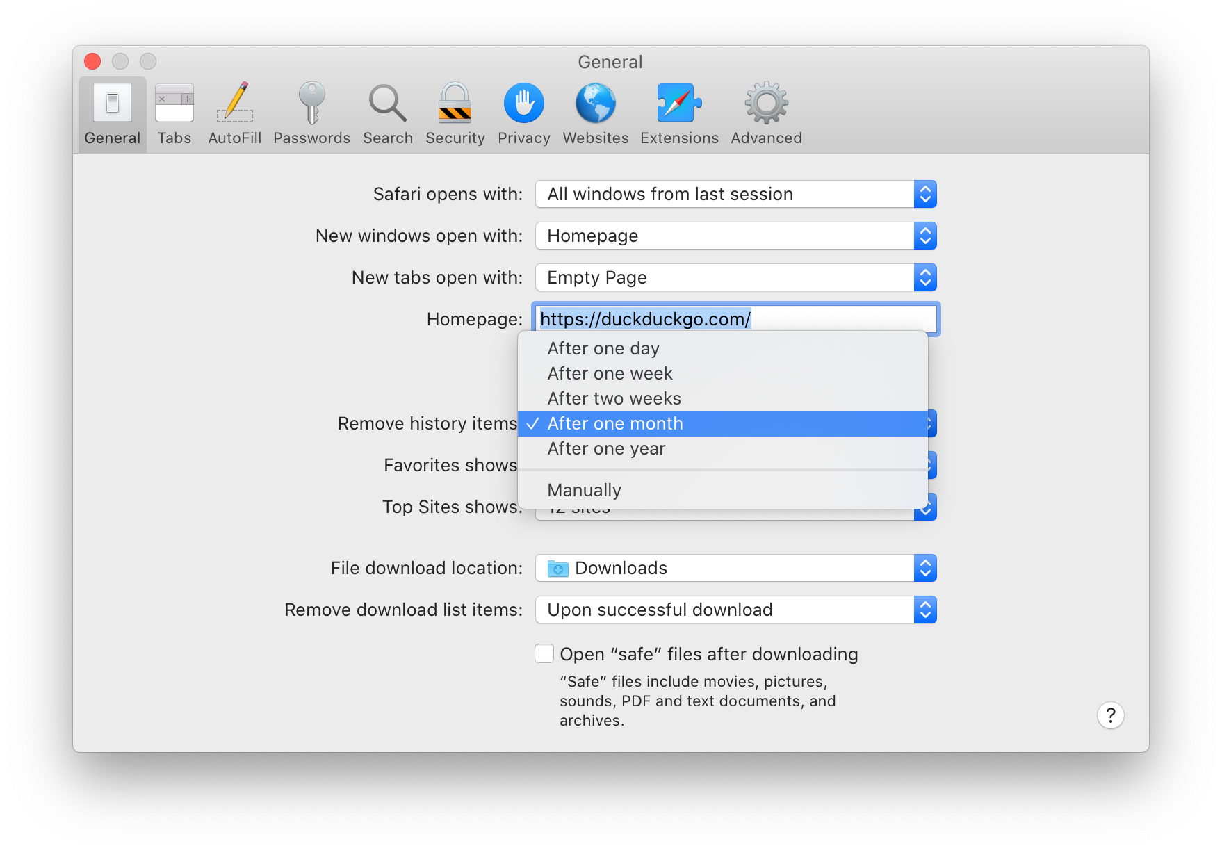 Screenshot of Safari's preferences